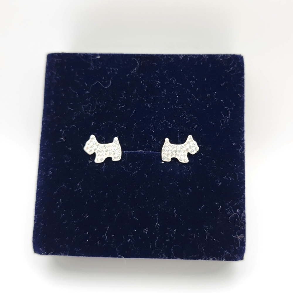 Sterling Silver & Rhinestone Scottish Terrier Dog Earrings